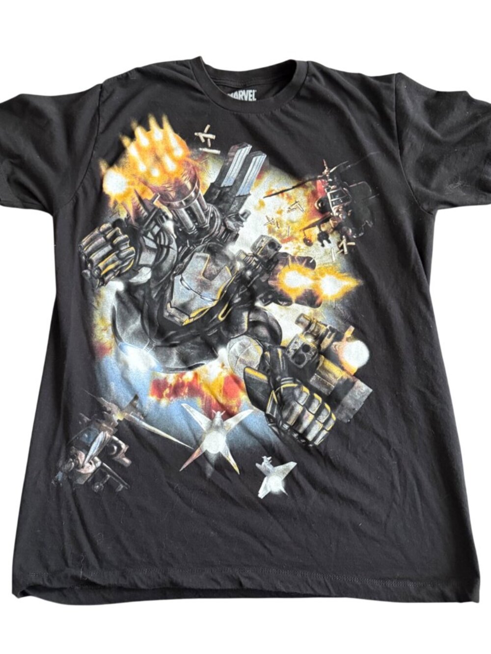 Vintage Marvel War Machine Black Graphic T-Shirt Mens L 100% Cotton Casual Tee